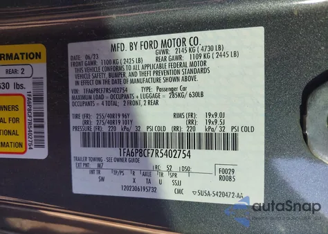 2024 Ford Mustang Gt Premium Fastback из США, поврежденный, VIN 1FA6P8CF7R5402754